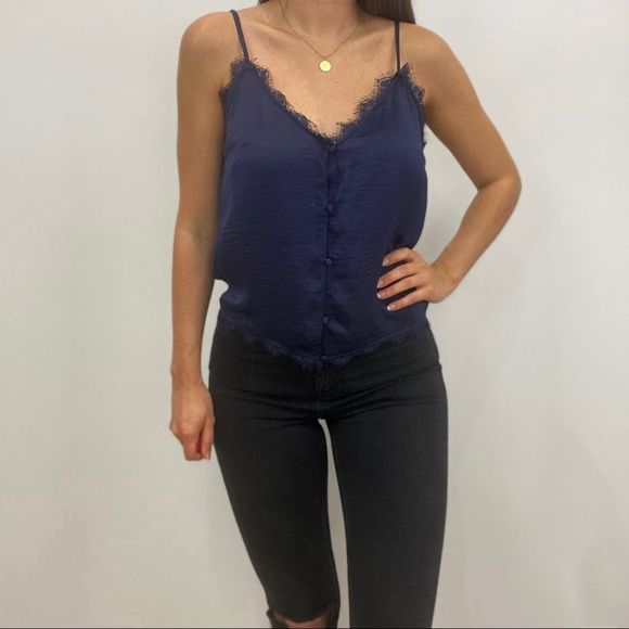 NWT Navy Lace Sleeveless Satin Cami - Picture 5 of 5